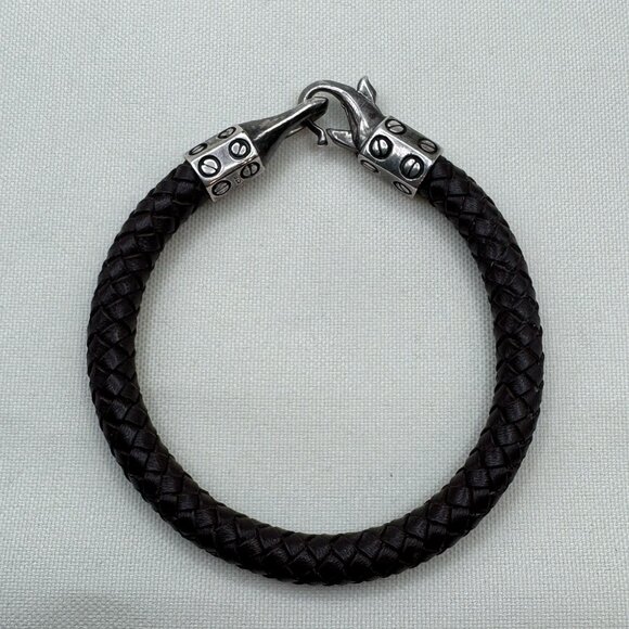 Vintage Sterling Silver 925 Braided Leather Bracelet Brown Southwestern Rare - Picture 2 of 9